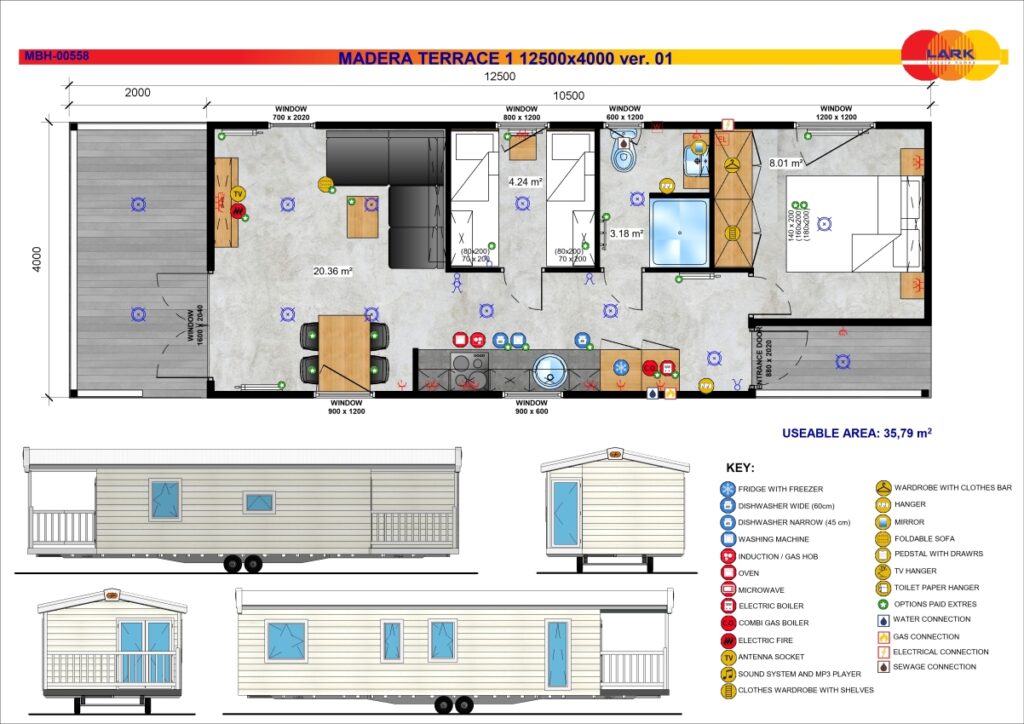Mobilhaus Madera 1 mit Terrasse 12500x4000